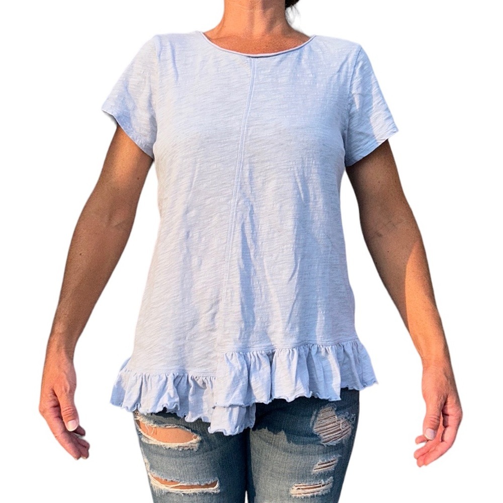 Sundance Light Spirit Tee Asymmetrical‎ Ruffles Light Blue S
